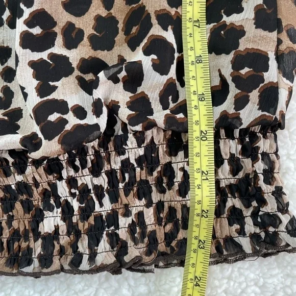 Leopard Print Ruffle Sheer Blouse Sleeveless High Neck Bow Animal Print — Size S - Picture 8 of 14
